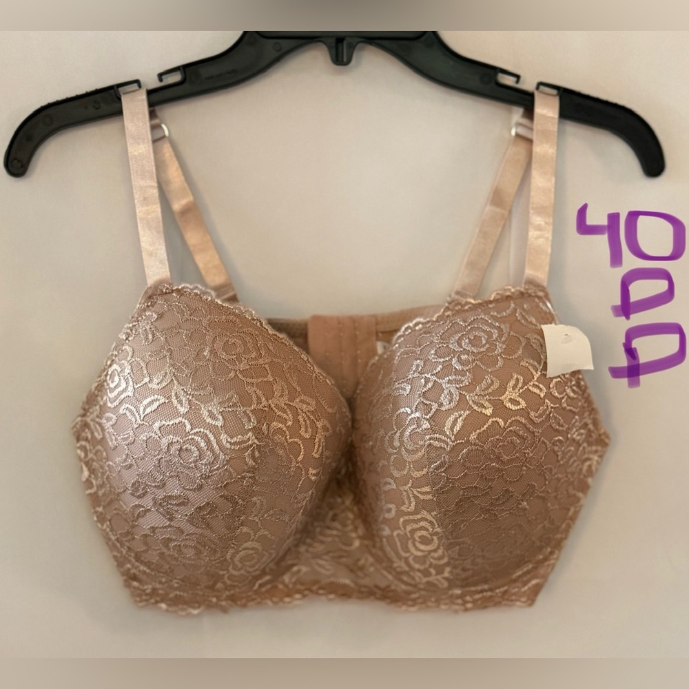 Floral Lace Padded Bra in Beige